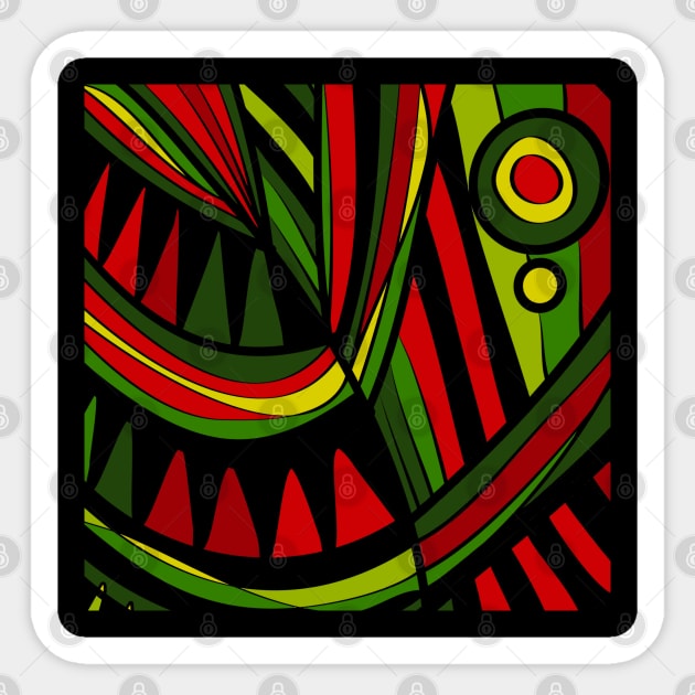 Mazipoodles New Fish Head Leaves Jazz Funk Red Green Black Sticker by Mazipoodles